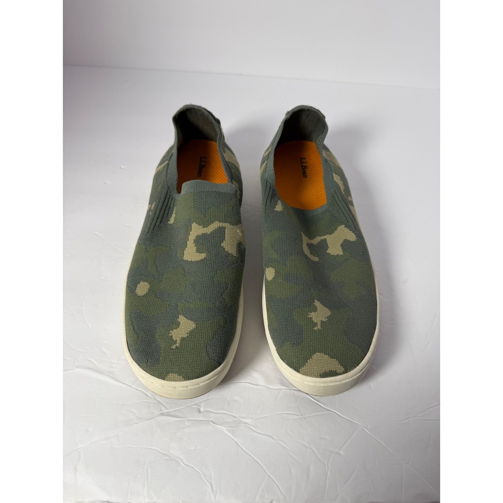 LL Bean Womens Camo Knit Slip On Sneakers Green Camouflage Flats 515723 Size 8.5